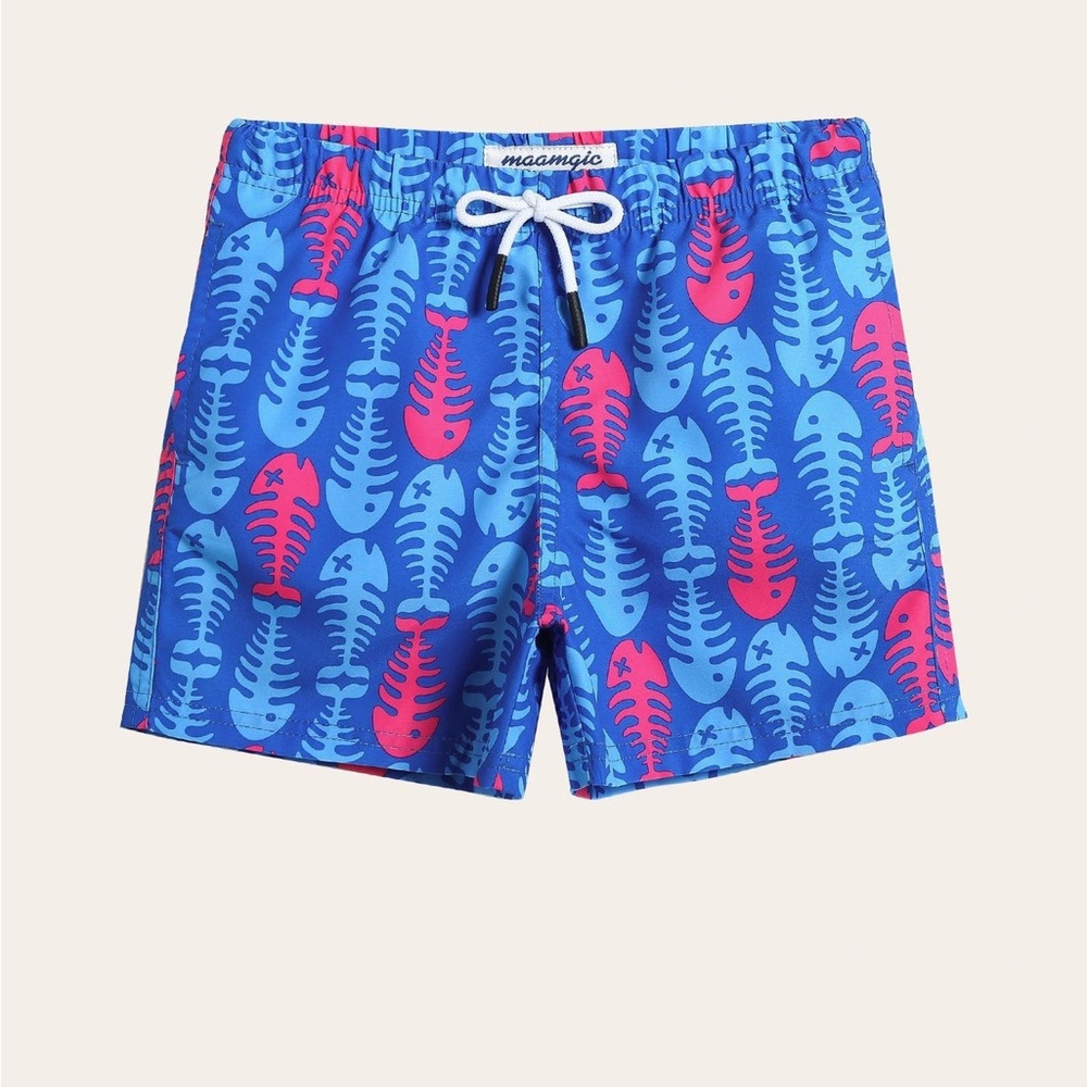 Maamgic Kids Blue and Pink Fish Print Swim Trunks - Size 8
